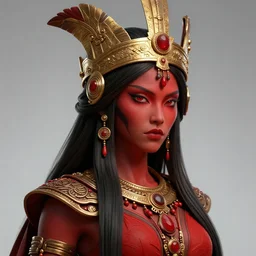 beautiful detailed 3 d matte painting of female empress of dark and light, indigenous, tribal, mononoke, wearing a golden crown, with intense red, by karol bak