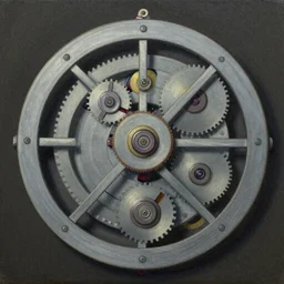 closeup of simple clockwork mechanism, HD, in style of giger, h.r. giger, biomechanics, biomechanical, film grain, medium format, 8k resolution, oil on canvas