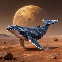 whale on mars, photorealistic, very detailed mars soil, high definition landscape, beautiful whale, award winning photograph, wildlife
