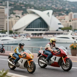 beautiful hyperrealism three point perspective film still of monaco harbour with motorcycle scene in zaha hadid meets lloyd wright ( 1 9 9 0 ) extreme closeup in style of 1 9 9 0 s frontiers in translucent porcelain miniature street photography fashion edition, tilt shift style scene background, soft lighting, kodak portra 4 0 0, cinematic style, telephoto by emmanuel lubezki