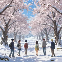 beautiful scene render of cherry blowing snow, unreal engine, fantasy art by greg, loish, rhads, ferdinand knab, makoto shinkai and lois van baarle, ilya kuvshinov, rossdraws, tom bagshaw, global illumination, radiant light, detailed and intricate environment ， trending onstudio ghibli, octane render, 8 k