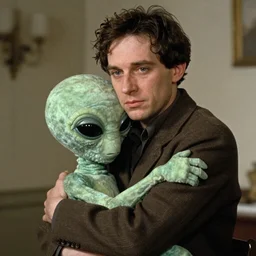 sartre hugging a sad alien