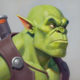 greg manchess close - up portrait painting of a handsome male dieselpunk orc with olive green skin as an overwatch character, medium shot, asymmetrical, profile picture, organic painting, sunny day, matte painting, bold shapes, hard edges, street art, trending on artstation, by huang guangjian and gil elvgren and sachin teng