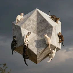 cats hanging on hyper-dimensional impossible geometric object