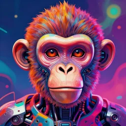 a psychedelic portrait of cybernetic robotic monkey face vibrant color scheme highly detailed in the