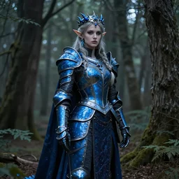 Gothic elf princess in blue dragon armor on a misterious forest by Konstantin Razumov H 960