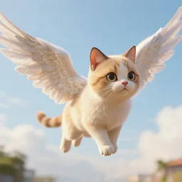 Cinematic shot of flying Angel cat, hd, 4k, AAA game, octane render, raytracing, RTX