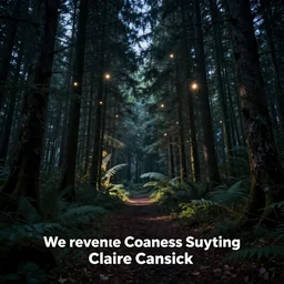 forest at night with floating lights by Claire Cansick