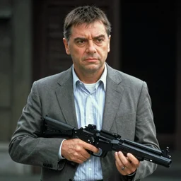 film still of Rowan Atkinson as Martin Riggs in Lethal Weapon, 4k