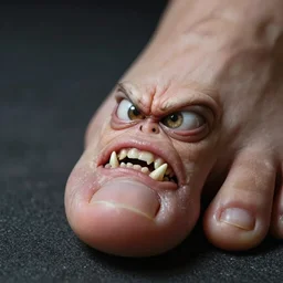 An ingrown toenail that is angry and terrifying and has sharp teeth and piercing eyes