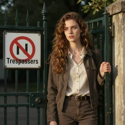 a man entering through a gate with a sign that says 'No Trespassers'