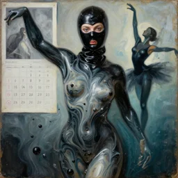 beautiful woman body carved sculpture melting, abstract oil painting, macro detail fluid particles, beautiful marbling acrylic fluid portrait, renaissance painting by michaelangelo, matte fresco, black latex female balaclava, female calendar, female ballerina body covered with black latex, underwater, concept art, melting glass, cinematic still, film still, kandinski, fashion portrait, black colors, sketch