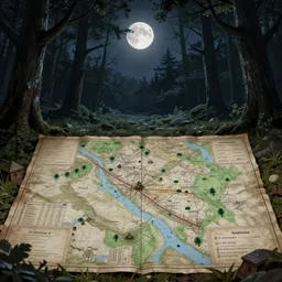 a moonlit clearing in the woods, ttrpg gridless map, beautiful, 8 k, high quality digital art
