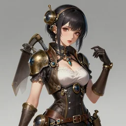 the portrait of true neutral semi - colorful female steampunk mechanist as absurdly beautiful, gorgeous, elegant, young gravure idol, an ultrafine hyperdetailed illustration by kim jung gi, irakli nadar, intricate linework, bright colors, octopath traveler, final fantasy, unreal engine 5 highly rendered, global illumination, radiant light, detailed and intricate environment