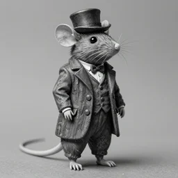 old photoraph of a mouse dressed as a man, highly intricate, highly detailed, black and white