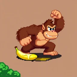 Donkey Kong slips on a banana, 16 bit graphics