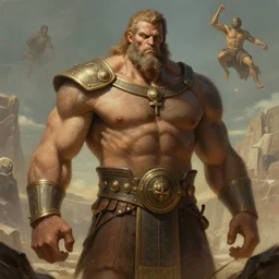 ancient historically accurate depiction of the Bible Character Goliath of Gath, the Philistine warrior giant by frank miller, illustration by Ruan Jia and Mandy Jurgens and William-Adolphe Bouguereau, Artgerm, 4k, digital art, surreal, space dandy style, highly detailed, godsend, artstation, digital painting, concept art, smooth, sharp focus, illustration by Ruan Jia and Mandy Jurgens and William-Adolphe Bouguereau, Artgerm