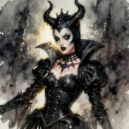 a beautiful watercolor of hell's just a kiss away, black queen, in the style of delphin enjolras, ultrarealistic, dynamic lighting, artstation, hyper realism.