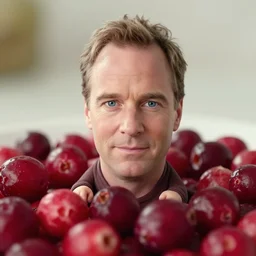 tiny bryan cranston sitting inside a cranberry, food photography, natural light, sharp, detailed face, magazine, press, photo, steve mccurry, david lazar, canon, nikon, focus
