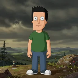 weird al in the art style of american dad, cartoon