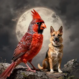 cardinal and dog hybrid creature