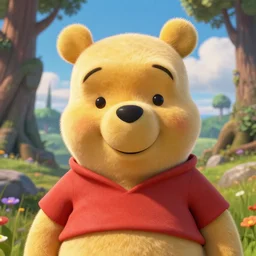 ultrarealistic hyperdetailed render of winnie the pooh, cute eyes, lovable and furry, by beeple and h. r. giger, makoto shinkai, studio ghibli, giovanni paolo panini, colorful, vibrant, animation style render, unreal engine, cryengine, artstation