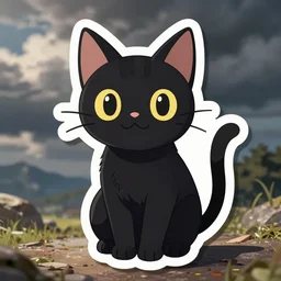 die cut sticker of anime chibi cute smiling black cat drawn by artgerm