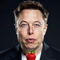 a highly detailed beautiful portrait of elon musk with an strawberry, by gregory manchess, james gurney, james jean