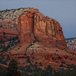 sedona's cathedral rock bluff, oil painting, twilight, intricate lines, elegant, extreme detail, sharp focus, art by vermeer and edward church