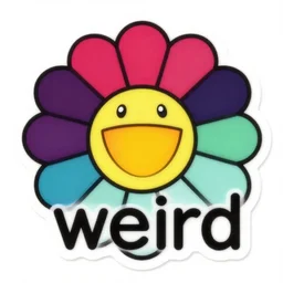 a picture of a sticker that says stay weird, a screenprint by takashi murakami, trending on behance, funk art, concert poster, poster art, art