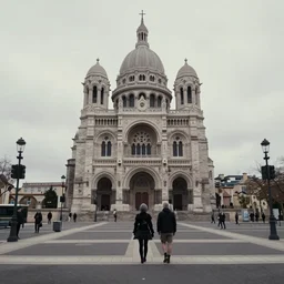 Screenshot from Nier Automata in Marseille. In the background there is the basilica Our Lady of the Guard