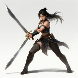 game concept art of a girl wielding a heavy sword