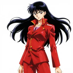 anime girl with a detailed face and black hair in a red outfit, full body, trending, illustration, kill la kill style, by hiroyuki imaishi