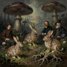 a beautiful digital landscape painting of a detailed gothic fantasy rabbits and roots, dark mushroom, flowers by benoit b. mandelbrot, steven belledin, martin johnson heade, lee madgwick, caspar david friedrich, and david rios ferreira. 8 k resolution trending on artstation concept art digital illustration