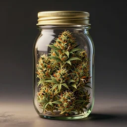 digital illustration of a mason jar filled to the brim with cannabis bud