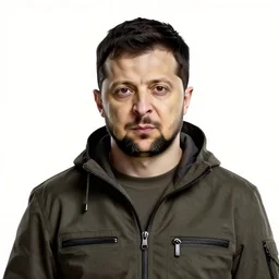 Detailed portrait of Volodymyr Zelensky in the assassin costume from the assassin computer game, on a white background