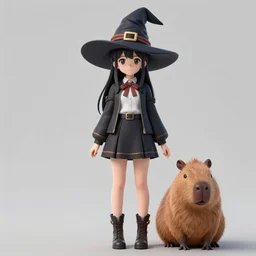 full body portrait character concept art, anime key visual of a little witch with her capybara mascot, fine - face, audrey plaza, realistic shaded perfect face, fine details. anime. very strong realistic shaded lighting poster by ilya kuvshinov katsuhiro otomo ghost, magali villeneuve, artgerm, jeremy lipkin and michael garmash and rob rey