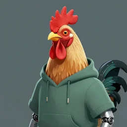 a portrait of a half robot rooster wearing a hoodie, artstation, illustration