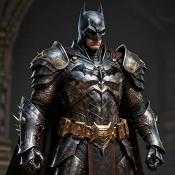 hyper realistic glorious ancient celtic batman in a obsidian metal armor, futuristic design, designed by makoto kobayashi and luca zampriolo, portrait, cyberpunk style, wood and gold details, intricate, extremely detailed, ornate, deep of field, hard surface, exoskeleton, substance designer metal