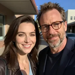 Jerma with hair and no glasses taking a selfie with Bald Bryan Cranston with a goatee in Albuquerque, New Mexico with a yellow filter, real life, hyperrealistic, ultra realistic, realistic, highly detailed, epic, HD quality, 8k resolution, body and headshot, Trending on Artstation, very realistic