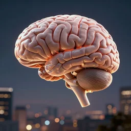 a city in the shape of the human brain, low angle, f16