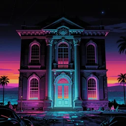 architecture by jean - baptiste - camille corot, lightpaint neon noir retrowave assassin's creed sea synthwave biopunk at night landscape thermal vision at dusk cgsociety retro, archdaily, wallpaper, highly detailed, trending on artstation.