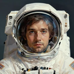 symmetrical!! portrait of an astronaut. close up. soft lighting, retro 8 0 s, realistic illustration, art by peter elson