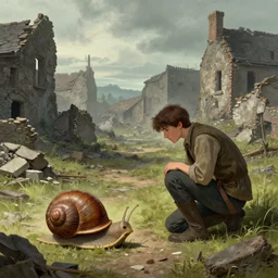 healing a friend in the ruins of a familiar city, in the kingdom of snails, year 1 9 4 4, artstation