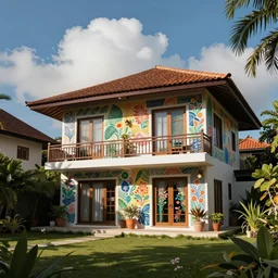 garden villa at bali, white sea cloud, summer morning, very coherent and colorful high contrast, art by! gediminas pranckevicius! geof darrow, pastel color, volumetric lighting, cinematic, floralpunk screen printing woodblock, dark shadows, hard lighting, stippling art