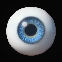 realistic natural eyeball with blue iris, black background, 3 d, render