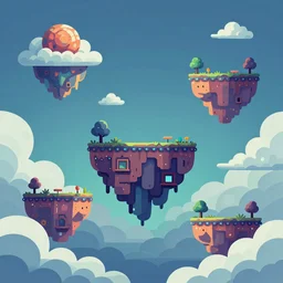 floating islands amidst the swirling clouds, mandelbulber vector art, side-scrolling 2d platformer game, trending on artstation, 30mm, by Noah Bradley