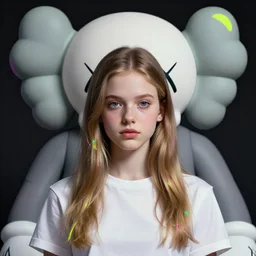 a portrait of a girl, in the style of thom wasselmann and kaws, clean color and neon fluorescent airbrush accents typographic graphic design volumetric octane render
