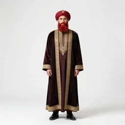 red-haired sultan with turban, studio photography, full body, standing, isolated on a pure white background, centered, whole figure in frame, sharp focus, studio lighting