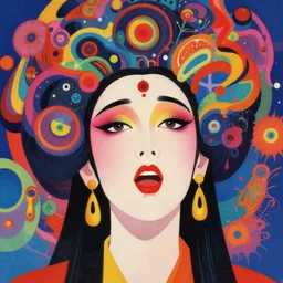 a colorful vibrant closeup portrait of an opera singer on lsd acid and dreaming psychedelic hallucinations, by kawase hasui, moebius, edward hopper and james gilleard, zdzislaw beksinski, steven outram colorful flat surreal design, hd, 8 k, artstation